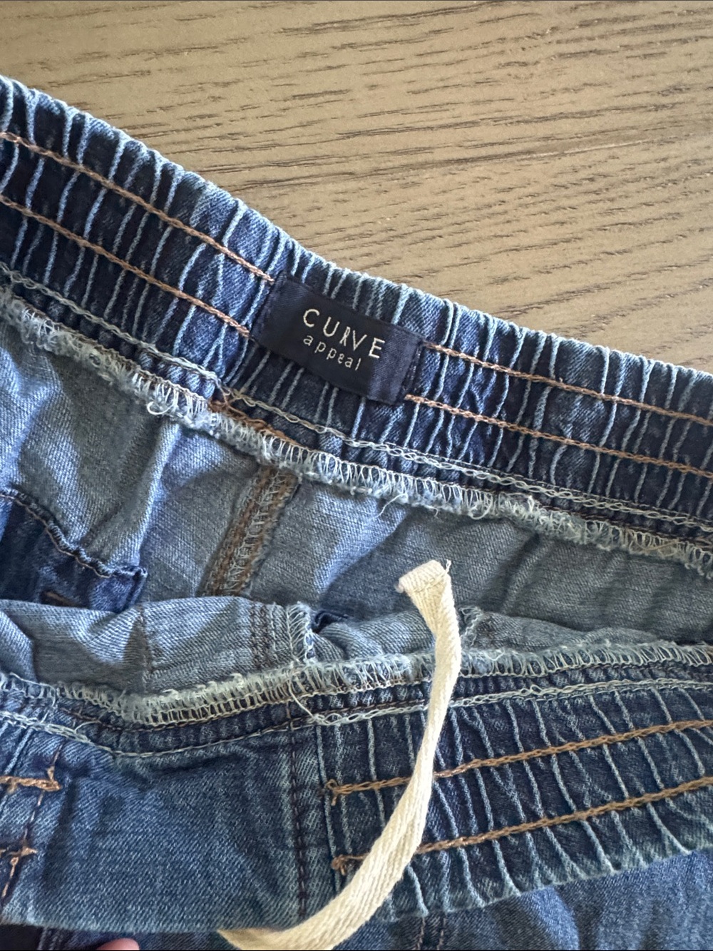 Women’s Blue Drawstring Denim Shorts - Picture 2 of 5